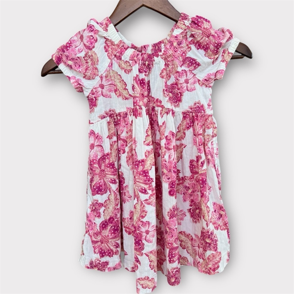 Old Navy Girls Matching Puff-Sleeve Floral-Print Dress Bold Pink Spring Size 4T